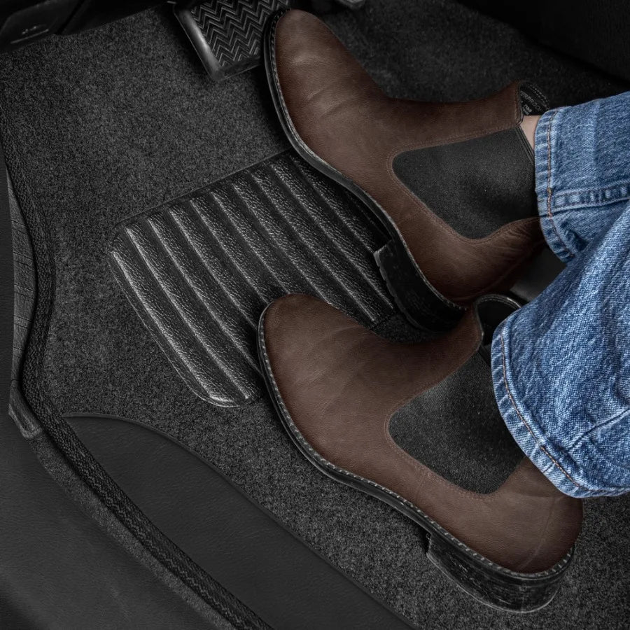 TwoTone Car Floor Mats With Faux Leather Heel Pad 4-Piece