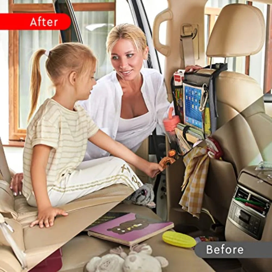 Backseat Car Organizer Kick Mats With Touch Screen Tablet Holder