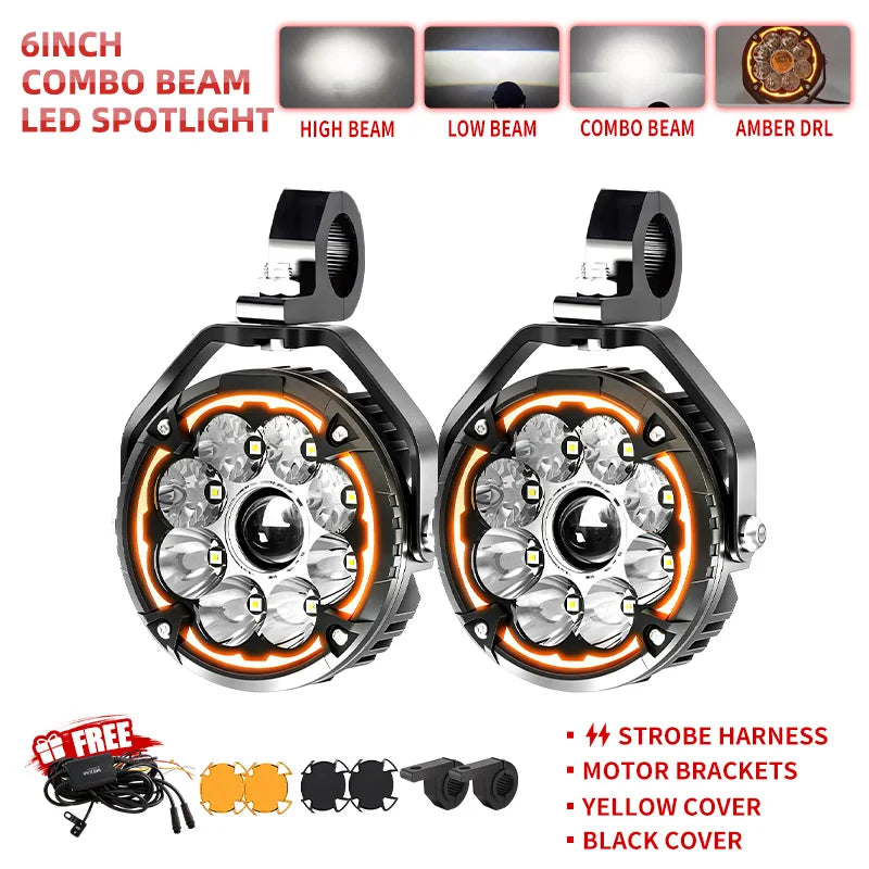 BraveWAY LED Projector Spotlight Fog Light For Adventure Motorcycles
