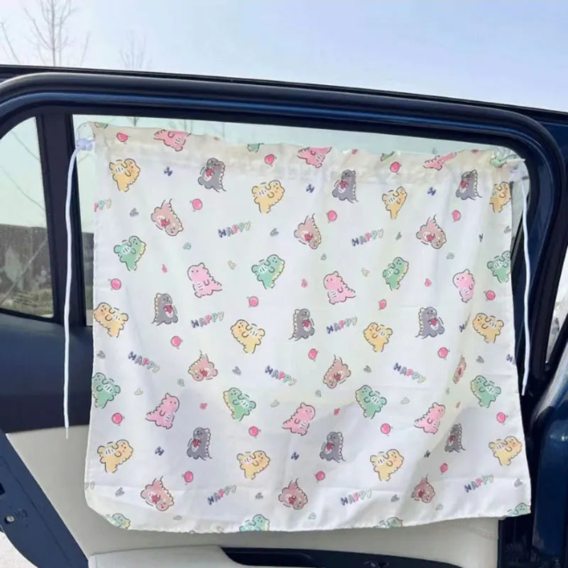 Car Window Sunshade Curtain Suction Cup Cartoon Uv Protection For Kids