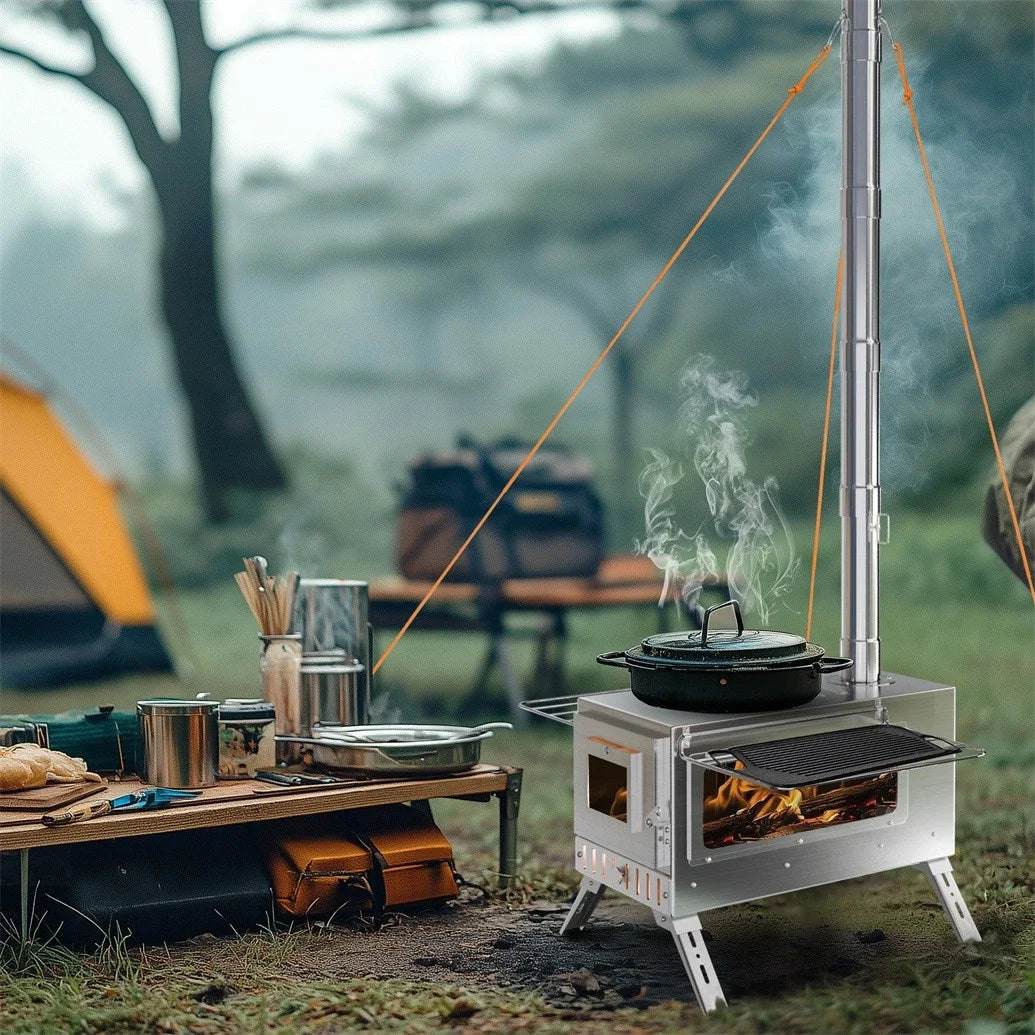 Hot Tent Stove Portable Wood Burning Stove With Stainless Pipes