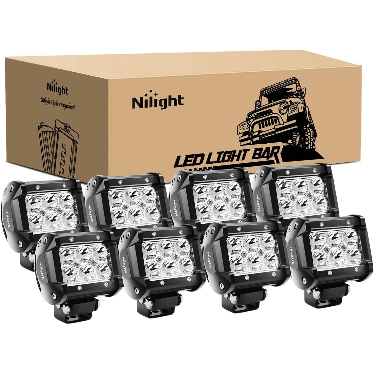 Nilight 8 Pack 18W LED Light Bar Offroad Fog Driving