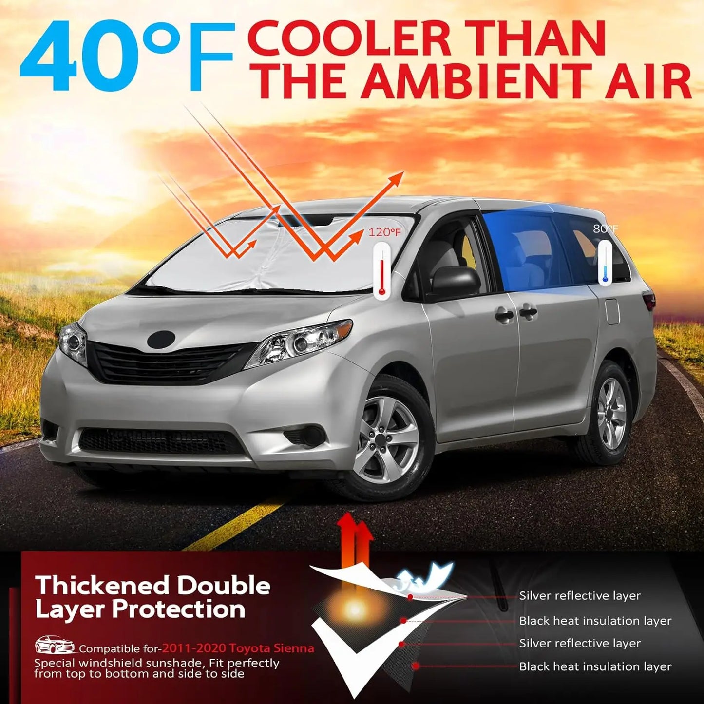 Toyota Sienna Foldable Front Window Sunshade Custom Fit