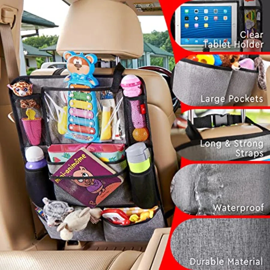 Backseat Car Organizer Kick Mats With Touch Screen Tablet Holder