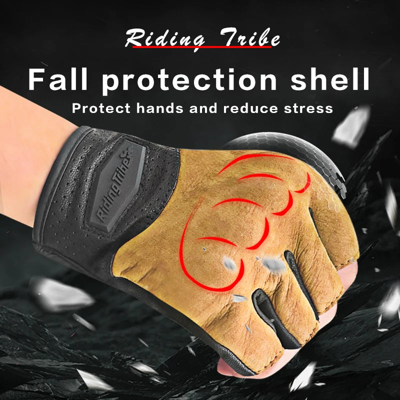 Leather Half Finger Motorcycle Riding Gloves Unisex Summer
